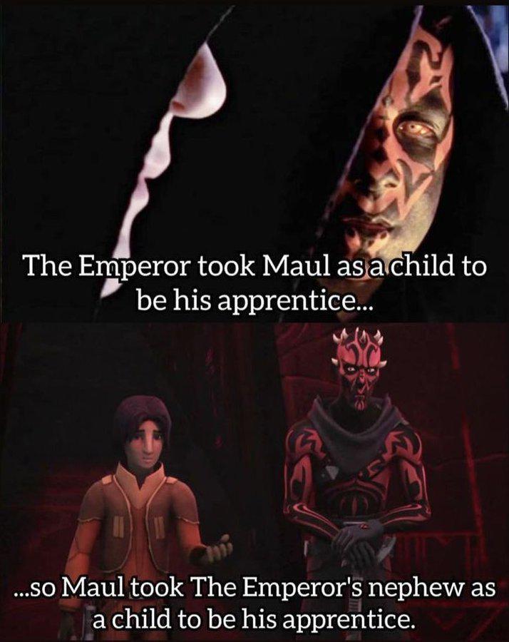 The Emperor took Maul as a child to be his apprentice... ...so Maul took The Emperor's nephew as a child to be his apprentice.