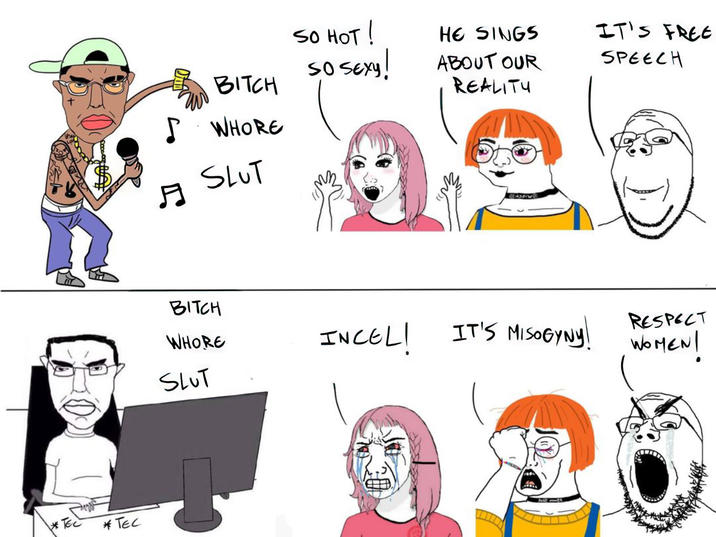 * TEC * TEC SO HOT ! BITCH SO SEXY! S W---- ♬ SLUT HE SINGS ABOUT OUR REALITY IT'S FREE SPEECH 4627 BITCH W---- INCEL! IT'S MISOGYNY! WOMEN! RESPECT SLUT