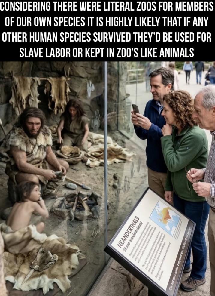 NEANDERTHALS (H--- neanderthelensi CONSIDERING THERE WERE LITERAL ZOOS FOR MEMBERS OF OUR OWN SPECIES IT IS HIGHLY LIKELY THAT IF ANY OTHER HUMAN SPECIES SURVIVED THEY'D BE USED FOR SLAVE LABOR OR KEPT IN ZOO'S LIKE ANIMALS Our Ancient Cousins: Europe and Asia, 400,000-40,000