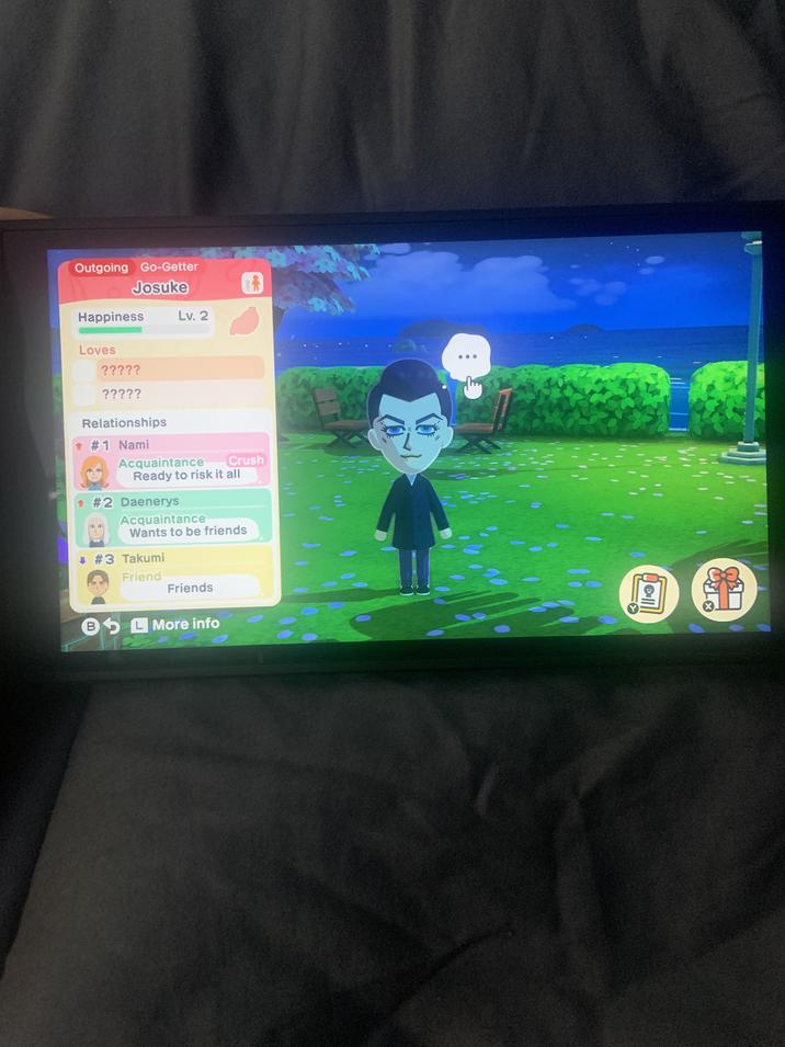 Outgoing Go-Getter Josuke Happiness Loves ????? ????? Relationships ↑ #1 Nami Lv. 2 Acquaintance Crush Ready to risk it all ✰ #2 Daenerys Acquaintance Wants to be friends + #3 Takumi Friend Friends B More info