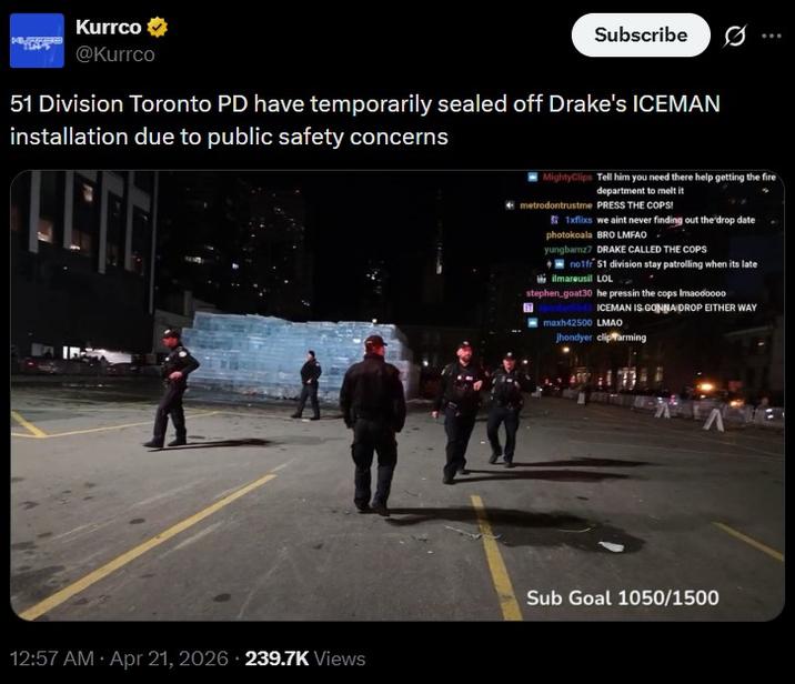 A photo of police at the Iceman structure.