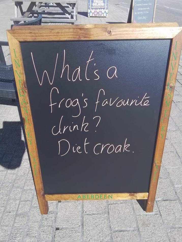 FRESH GELATO MADE IN STORE DAILY Crosants/Comamon Rolls Home bakeds And Spray Coffee Served Hovel What's a frog's favourite drink? Diet Croak. ABERDEEN