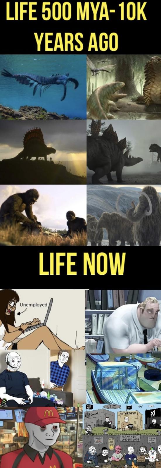 LIFE 500 MYA-10K YEARS AGO LIFE NOW Unemployed OpenAL ANTHROPIC www.pan PERMANENT UNDERCLASS RE