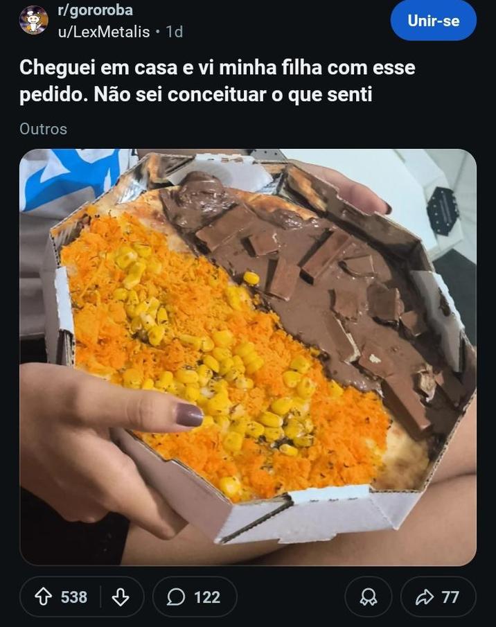 Unir-se r/gororoba u/LexMetalis • 1d Cheguei em casa e vi minha filha com esse pedido. Não sei conceituar o que senti Outros 538 122 77