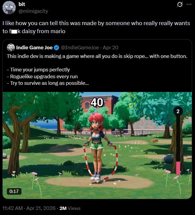 A tweet about Scarlet Skips. The poster claims the creator wants to get busy with Daisy.