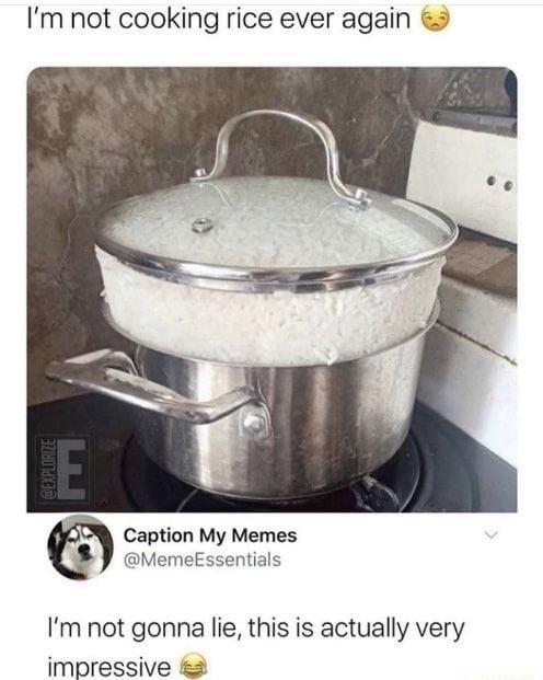 I'm not cooking rice ever again @EXPLORIZE E Caption My Memes @MemeEssentials I'm not gonna lie, this is actually very impressive