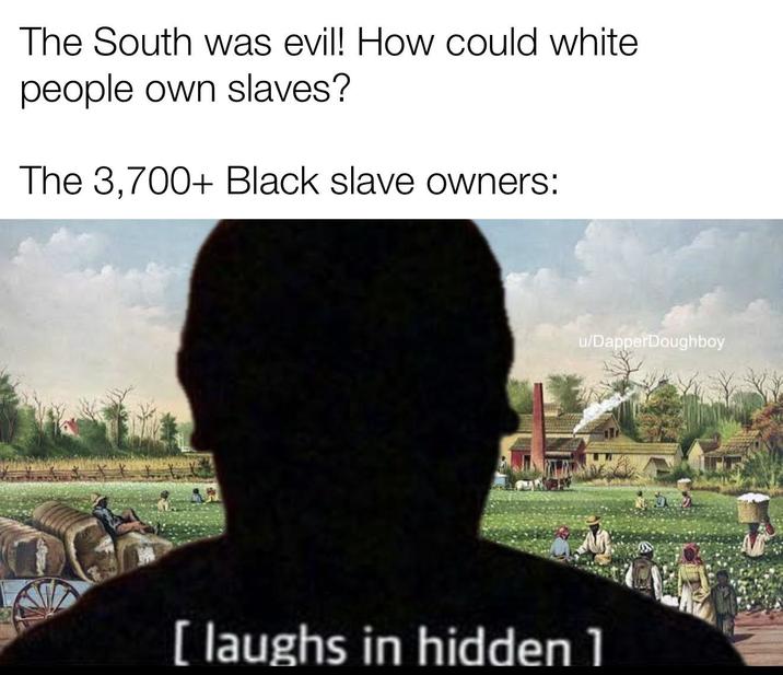 The South was evil! How could white people own slaves? The 3,700+ Black slave owners: u/DapperDoughboy [laughs in hidden 1