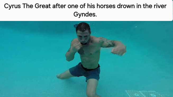 Cyrus The Great after one of his horses drown in the river Gyndes.