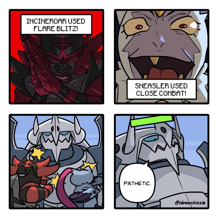 INCINEROAR USED FLARE BLITZ! SNEASLER USED CLOSE COMBAT! PATHETIC. @idrawshizzle