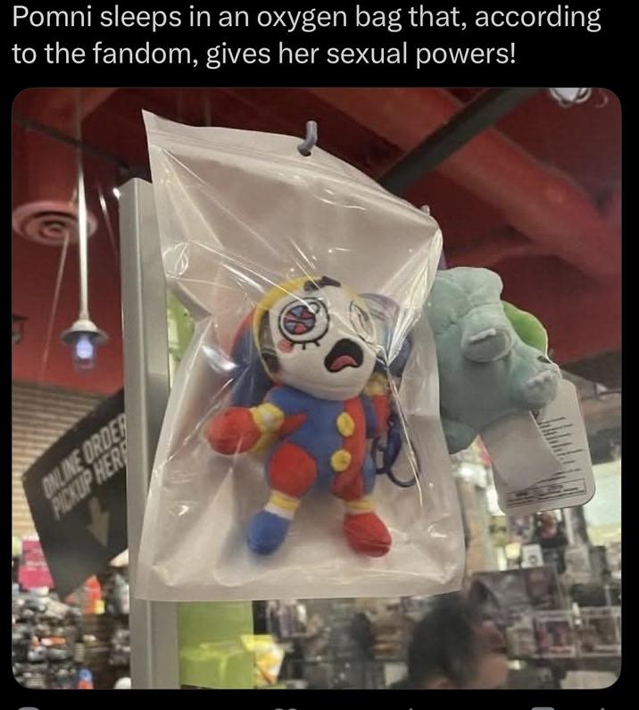 ONLINE ORDER PICKUP HERE Pomni sleeps in an oxygen bag that, according to the fandom, gives her sexual powers!