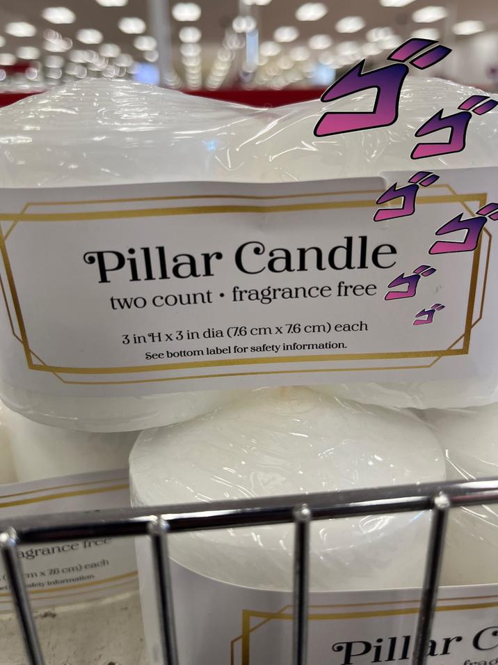 agrance free cm x 76 cm) each afety information. Pillar Candle • fragrance free two count ⚫ fragrance free 3 in H x 3 in dia (7.6 cm x 7.6 cm) each See bottom label for safety information. Pillar C frad