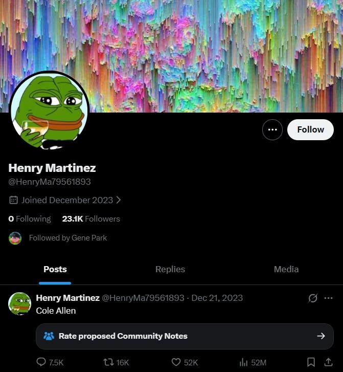 A screenshot of the twitter profile of Henry Ma.