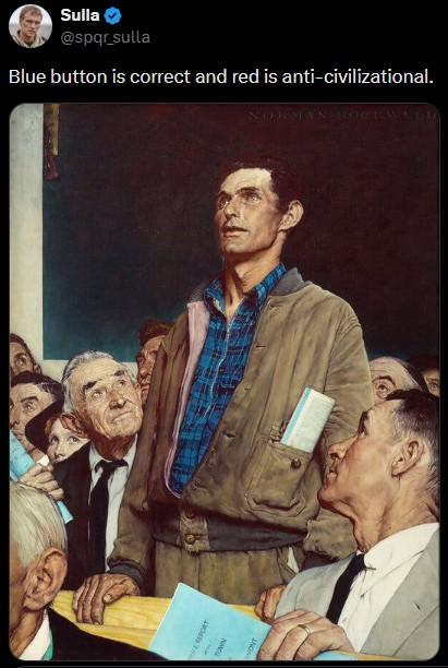 Sulla @spqr_sulla Blue button is correct and red is anti-civilizational. REPORT TOWN NORMAN BOC BANS LA