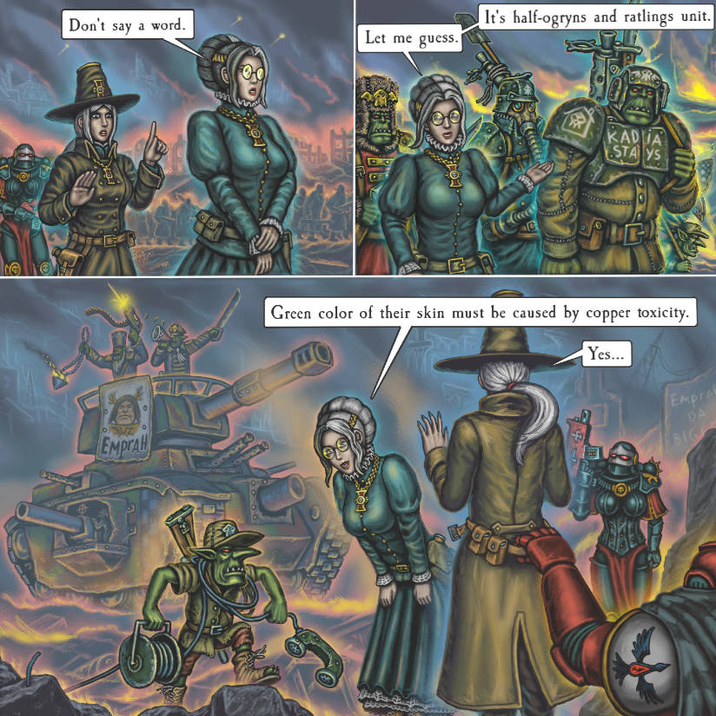 Don't say a word. Let me guess. מה EMPRAH 750 It's half-ogryns and ratlings unit. KADA STA YS DA Green color of their skin must be caused by copper toxicity. Yes... Empra 9060 BIG