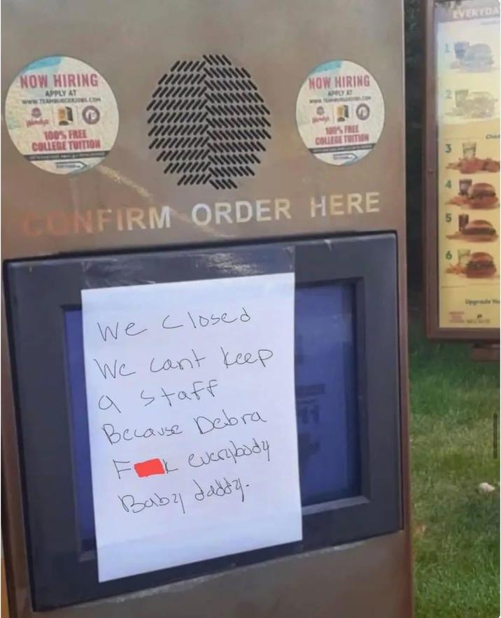 NOW HIRING APPLY AT www.TEAMBURGERJOBS.COM NOW HIRING APPLY AT 100% FREE COLLEGE TUITION EVERYDA 100% FREE COLLEGE TUITION CHA CONFIRM ORDER HERE We Closed We cant keep a staff Because Debra Fk everybody Baby daddy.