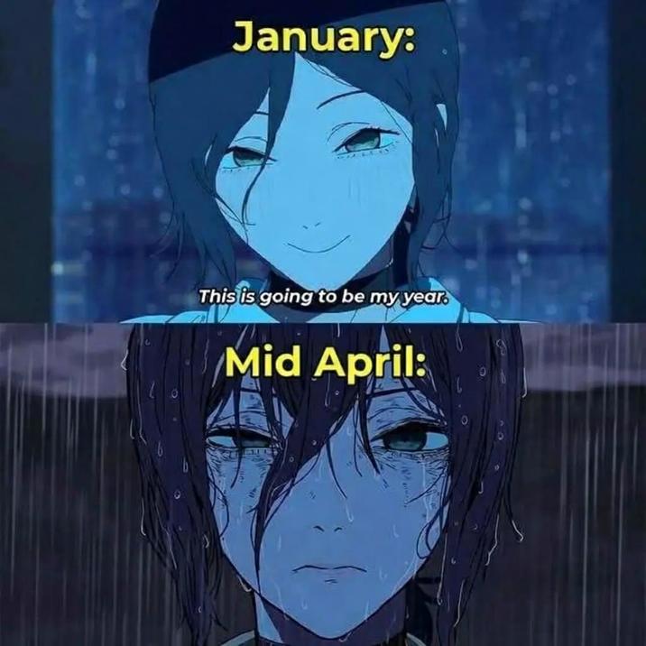 January: This is going to be my year. Mid April: