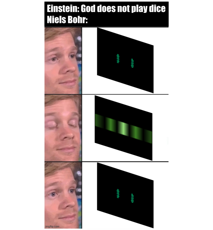Einstein: God does not play dice Niels Bohr: a imgflip.com
