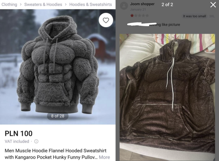 Clothing Sweaters & Hoodies Hoodies & Sweatshirts Joom shopper January 21 2 of 2 8 of 28 PLN 100 VAT included ① Men Muscle Hoodie Flannel Hooded Sweatshirt with Kangaroo Pocket Hunky Funny Pullov... More . Nothing like picture It was too small 3XL