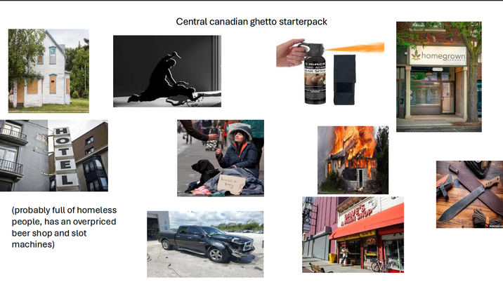 L (probably full of homeless people, has an overpriced beer shop and slot machines) Central canadian ghetto starterpack homeless+ henry MACE ARD ALAS BEAR SPRA homegrown B DAVE APAWN SHOP BAVE S Op.com