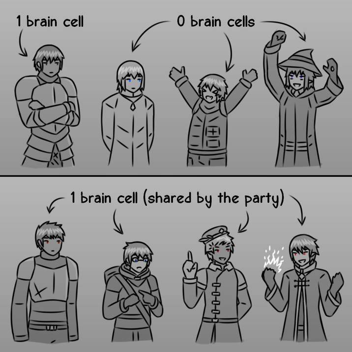 1 brain cell O brain cells 1 brain cell (shared by the party) 00000