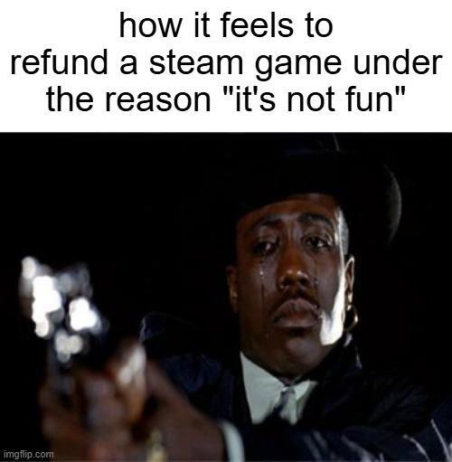 how it feels to refund a steam game under the reason "it's not fun" imgflip.com