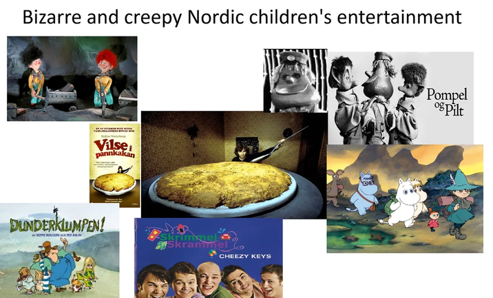 Bizarre and creepy Nordic children's entertainment Stojan Winterbergs Vilsei pannkakan DUNDERKLUMPEN! SEPPE WOLGERS A Skramme CHEEZY KEYS Pompel 0%Pilt