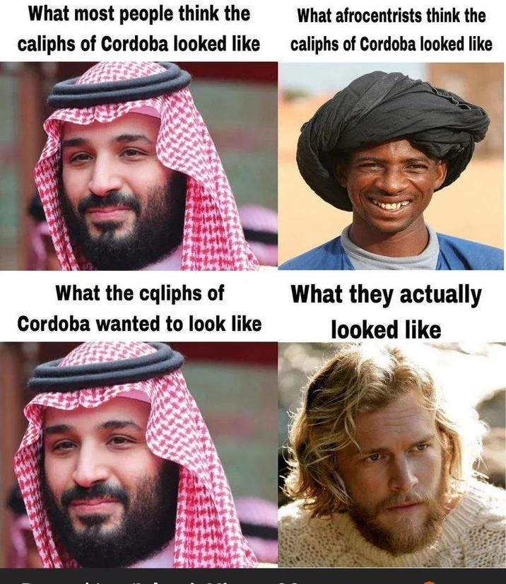 What most people think the caliphs of Cordoba looked like What afrocentrists think the caliphs of Cordoba looked like What the cqliphs of Cordoba wanted to look like What they actually looked like