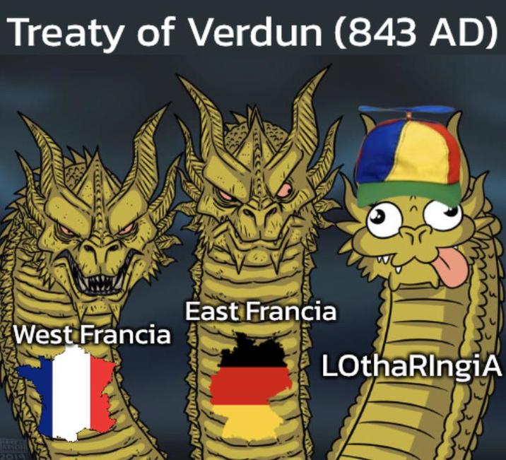 Treaty of Verdun (843 AD) West Francia East Francia רע טוען 2019 LotharingiA