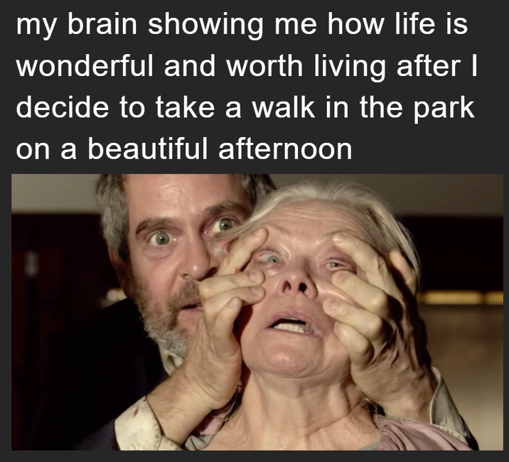 my brain showing me how life is wonderful and worth living after I decide to take a walk in the park on a beautiful afternoon