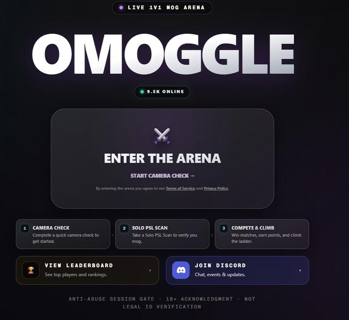 A screenshot of the homepage of Omoggle.com.