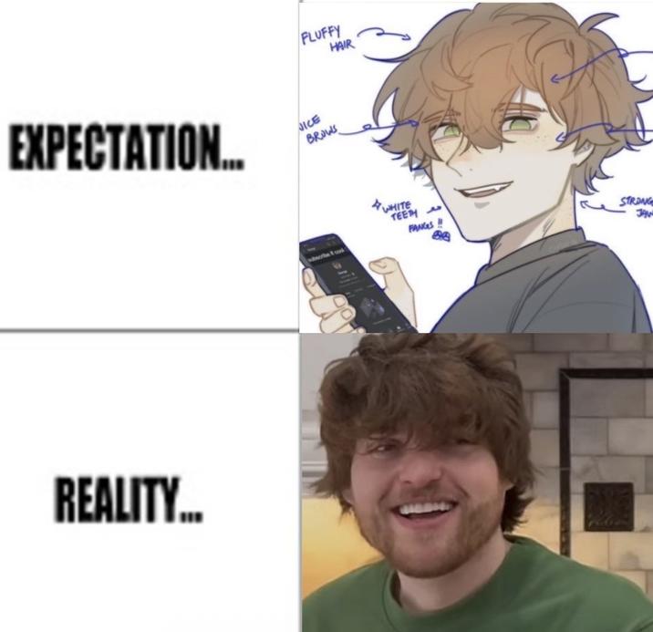 FLUFFY HAIR EXPECTATION... NICE BROWS REALITY... wbscribe cook WHITE TEETH FANGS!! STRONG JAW