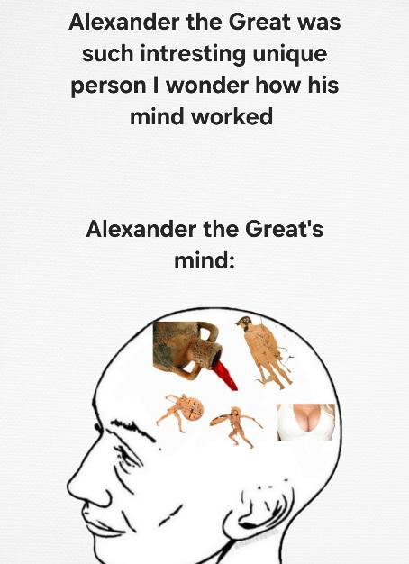 Alexander the Great was such intresting unique person I wonder how his mind worked Alexander the Great's mind: