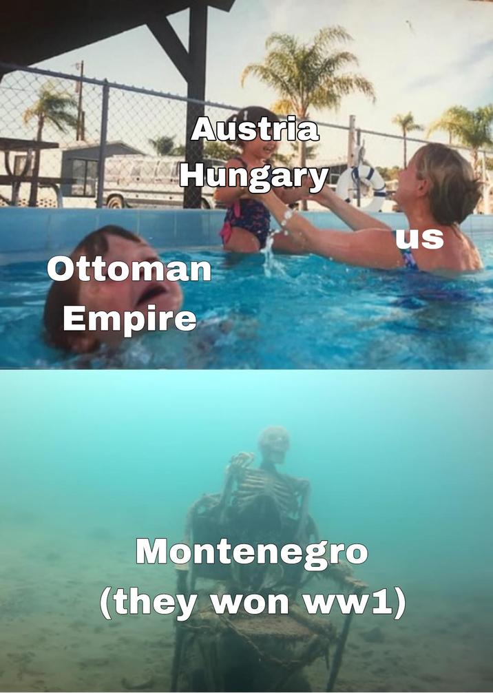 Austria Hungary BY Ottoman us Empire Montenegro (they won ww1)
