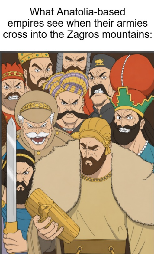 What Anatolia-based empires see when their armies cross into the Zagros mountains: