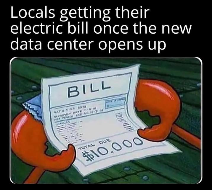 Locals getting their electric bill once the new data center opens up BILL MAT & KEY 100 78 STATEMENT DATE 19:01 FOR PERICO ENDING 1031-01 SHANGES TOTAL DUE $10,000
