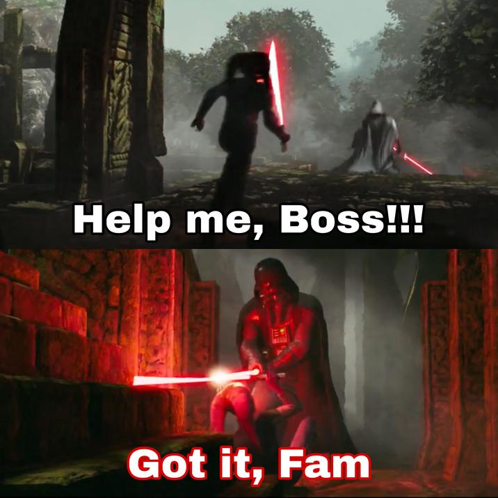 W Help me, Boss!!! E Got it, Fam