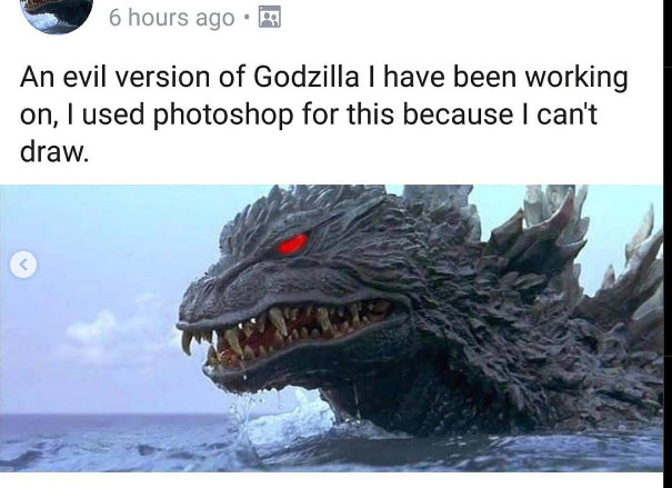 6 hours ago⚫ An evil version of Godzilla I have been working on, I used photoshop for this because I can't draw.