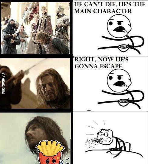 VIA 9GAG.COM " HE CAN'T DIE, HE'S THE MAIN CHARACTER RIGHT, NOW HE'S GONNA ESCAPE