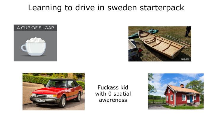 Learning to drive in sweden starterpack A CUP OF SUGAR G290 OGN F------ kid with 0 spatial awareness GL-1000 KLARAVIK