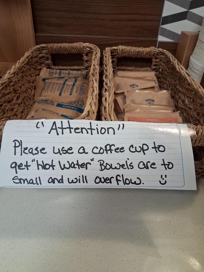 6 GRITS QUAKER QUANER ORIGINAL "Attention" Original Please use a coffee cup to. get "hot water" Bowel's are to Small and will overflow. 3
