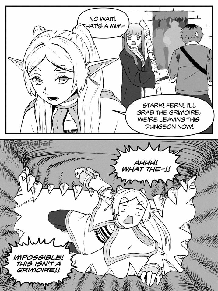 The serialboel лм IMPOSSIBLE! THIS ISN'T A GRIMOIRE!! NO WAIT! THAT'S A MIM- STARK! FERN! I'LL GRAB THE GRIMOIRE, WE'RE LEAVING THIS DUNGEON NOW! AHHH! WHAT THE-!!