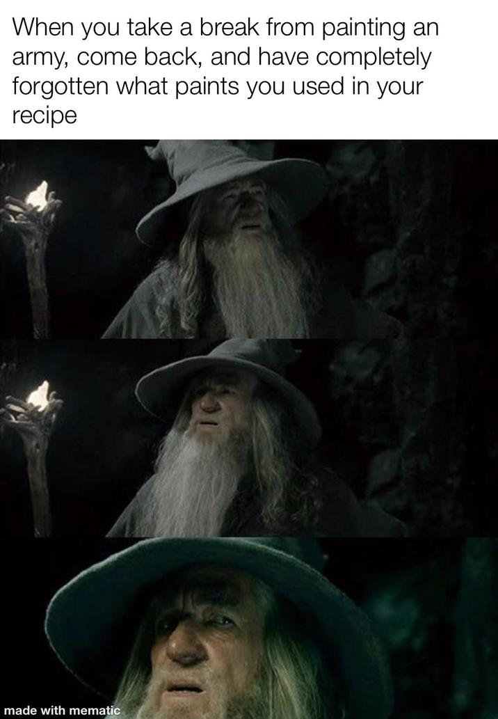 When you take a break from painting an army, come back, and have completely forgotten what paints you used in your recipe made with mematic