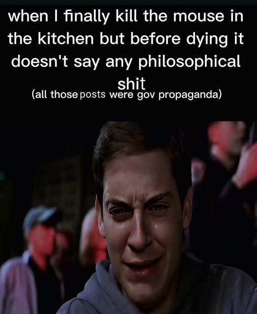 when I finally kill the mouse in the kitchen but before dying it doesn't say any philosophical s--- (all those posts were gov propaganda)