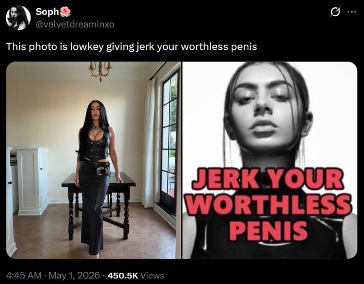 45 AM - May 1, 2026 450.5K Views JERK YOUR WORTHLESS PENIS