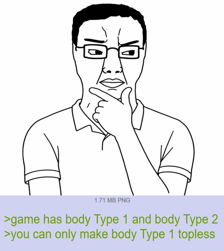 1.71 MB PNG >game has body Type 1 and body Type 2 >you can only make body Type 1 topless