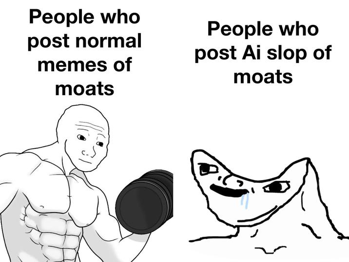 People who post normal memes of moats People who post Ai slop of moats