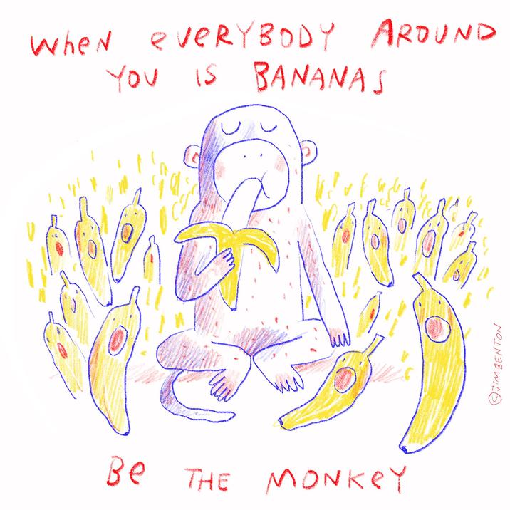 When eveRYBODY AROUND YOU IS BANANAS Be THE Monkey JIMBENTON