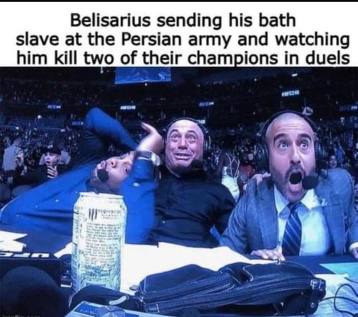 Belisarius sending his bath slave at the Persian army and watching him kill two of their champions in duels FIFC210