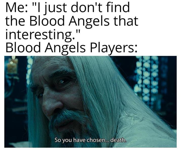Me: "I just don't find the Blood Angels that interesting. Blood Angels Players: So you have chosen... death.