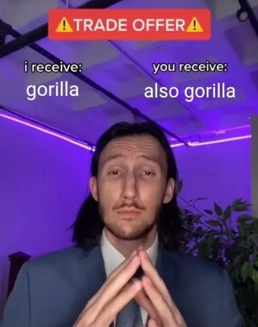 ATRADE OFFERA i receive: gorilla you receive: also gorilla